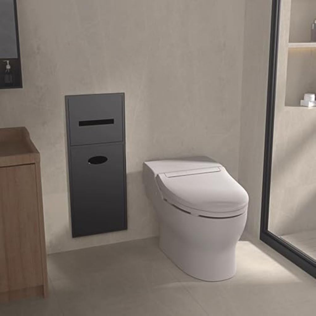 Stainless Steel Built-in Shower Niche, Decoration Storage Cabinets Caddies Toilet Paper Storage Rack, Bathroom Niche with Trash for Kitchen Living Room Bedroom Hotel, Grey 20X52X13.5cm