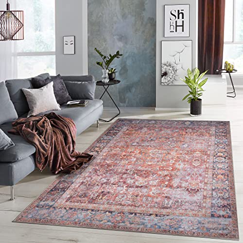 Adiva Rugs Machine Washable Area Rug With Non Slip Backing For Living Room, Bedroom, Bathroom, Kitchen, Printed Persian Vintage Home Decor, Floor Decoration Carpet Mat (Terra, 5' X 7') #TOP2