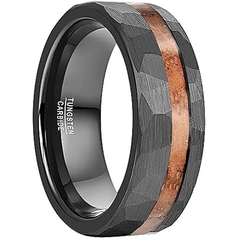 Vakki Black Ring for Men Whiskey Barrel Wood Inlay Brushed Hammered Tungsten Carbide Promise Ring Comfort Fit Size 11 Cover