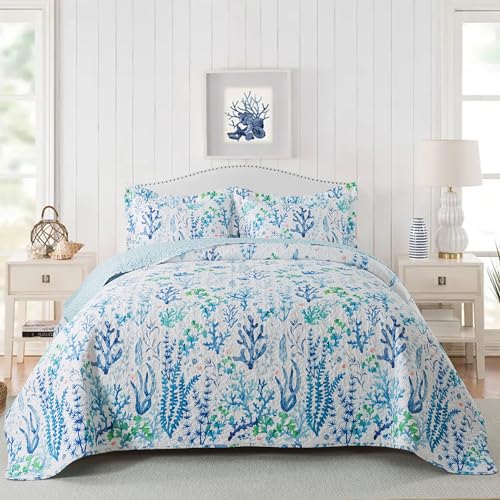 NEWLAKE Quilt Bedspread Sets - West Coastal Pattern Reversible Coverlet Set, Queen Size