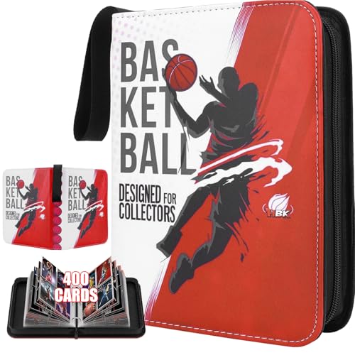 HBK Basketball Card Binder 400 Pockets, Trading Card Binder with 50 Removable Sleeves, Portable PU Leather Sports Card Holder for Basketball Cards 2024-2025 Collections (400 Cards)