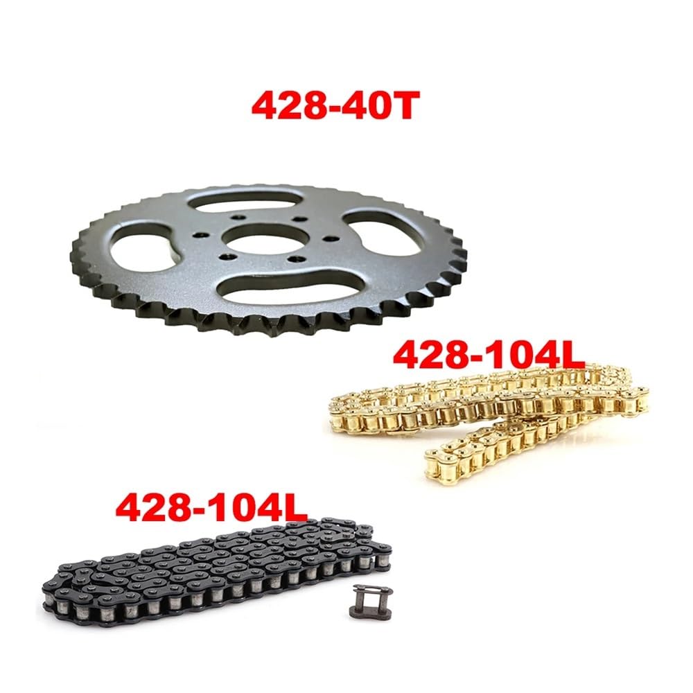 Pignone ATV 40T adatto for 150cc 200cc 250cc 428# catena-104L trasmissione UTV GO KART camion quad moto ricambi(428-104L Black)