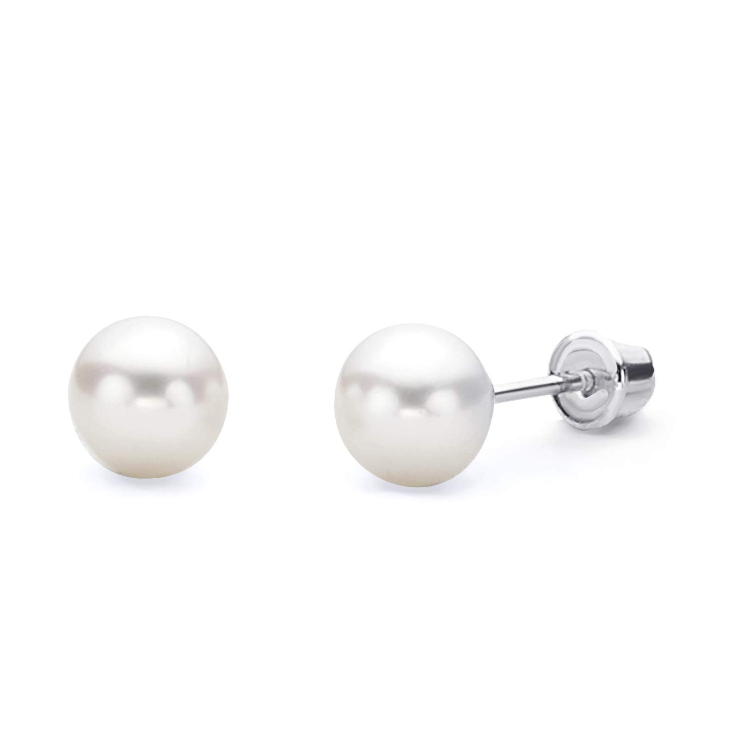 The World Jewelry Center14k REAL Yellow OR White Gold Freshwater Cultured Pearl Stud Earrings with Screw Back- 3 Different Size Avilable