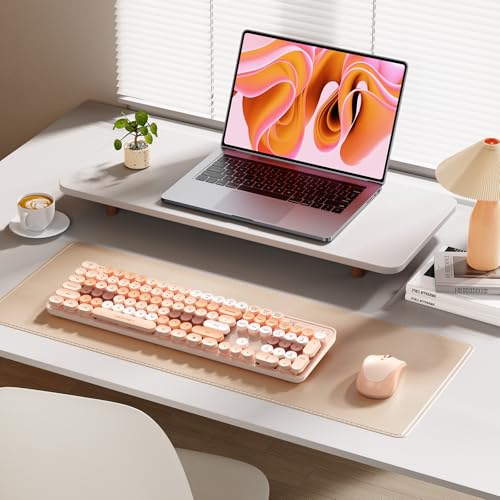 Image of TECKNET Wireless Keyboard and Mouse Combo, Dual Bluetooth & 2.4G, Full Size Retro Typewriter Keyboard with Number Pad, Quiet Round Keys, Colorful Design for Laptop, PC, Tablet, Home Office