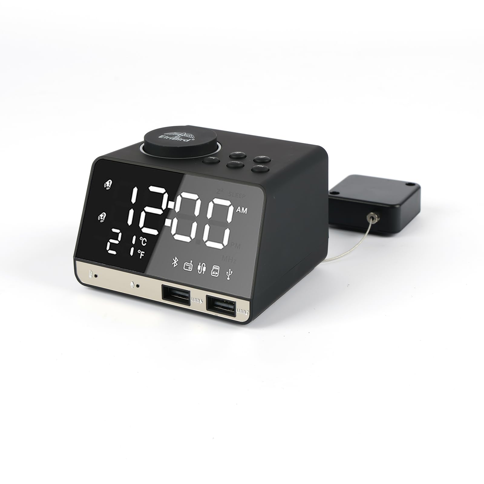 Reloj despertador digital con radio FM: alarma dual, puertos de carga USB, altavoz Bluetooth, repetición, temporizador de apagado y batería de respaldo para el hogar y el hotel