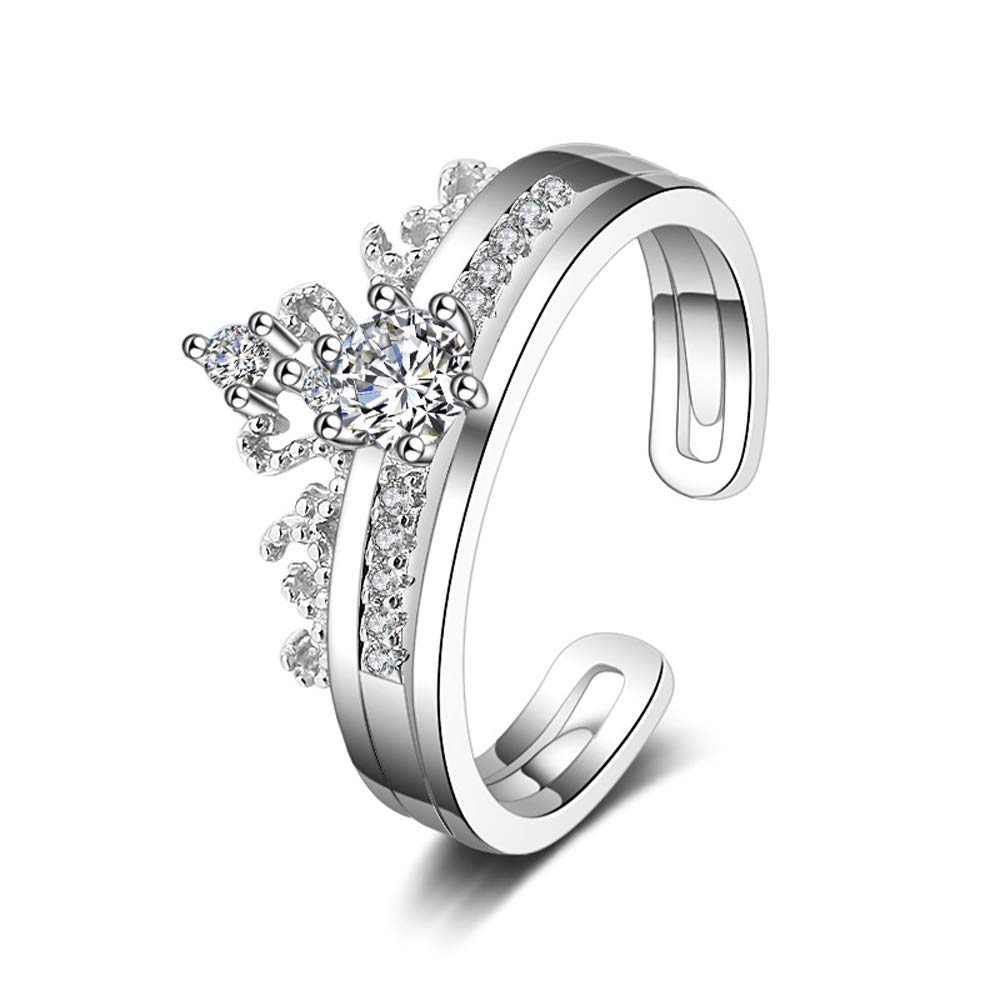 WANGLXST Fine Sterling Silver Ring, Double Layer Combination for Wedding Band Anniversary, Crown Two in One Unisex