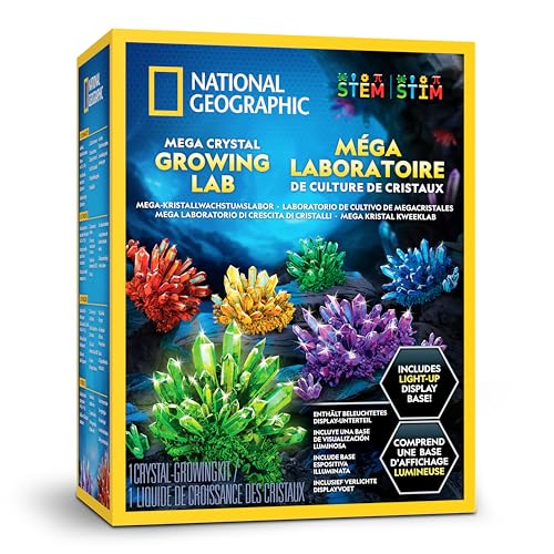 NATIONAL GEOGRAPHIC Mega Kristallzucht-Set für Kinder – Züchte 6 Kristalle mit Leuchtständer, Wissenschaftsgeschenk für Kinder 8-12, Kristall-Experiment, MINT-Set für Jungen & Mädchen