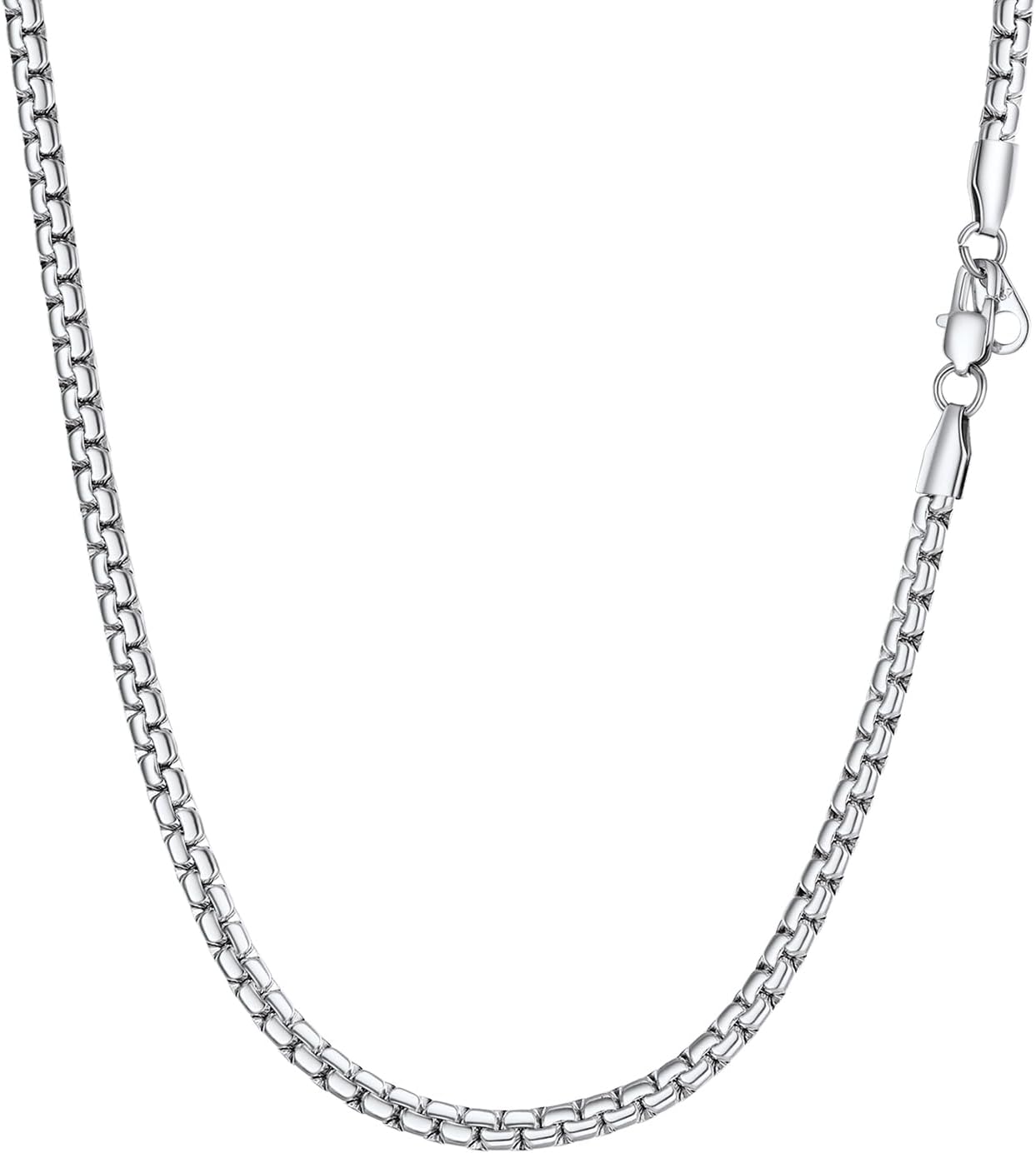 Mens Necklace Chain Stylish Flat Box Chain Link Black/Silver/Gold Plated, Hypoallergenic 316L Stainless Steel Jewellery (with Gift Box)