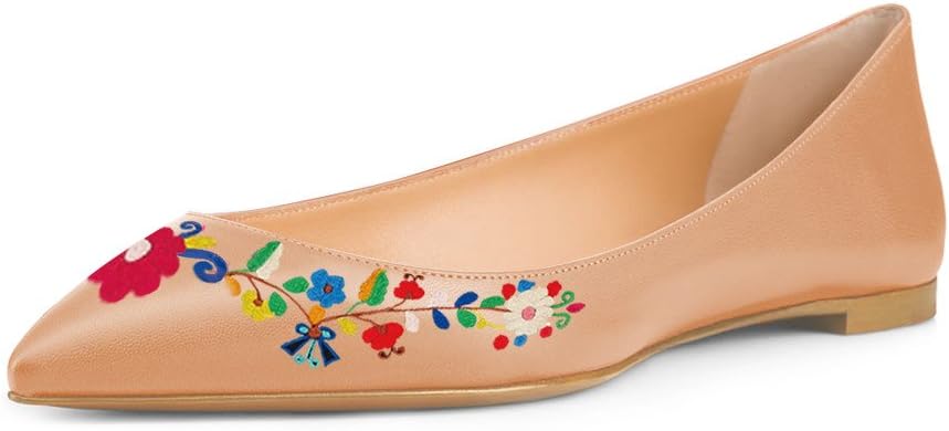 FSJ Women Fresh Floral Printed Flat Pumps Pointed Toe Slip On Party Dress Shoe for Comfort Casual Outfits 4-15 US