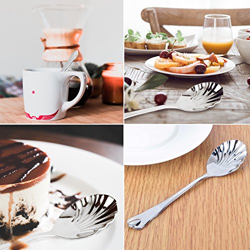 Trusber Stainless Steel Teaspoons, Vintage Shell Shape Stir Spoons For Coffee, Espresso, Cappuccino, Desserts, Sugar, Demitasse, Afternoon Tea, Kitchen And Bar, Small, Silver (Pack Of 6) #TOP3