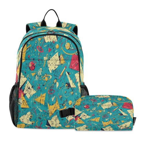 Sac à dos pour étudiants avec sac à déjeuner assorti à motif dessin animé math