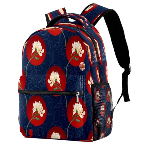 Sac à dos pivoine vintage durable et grand format 40 cm