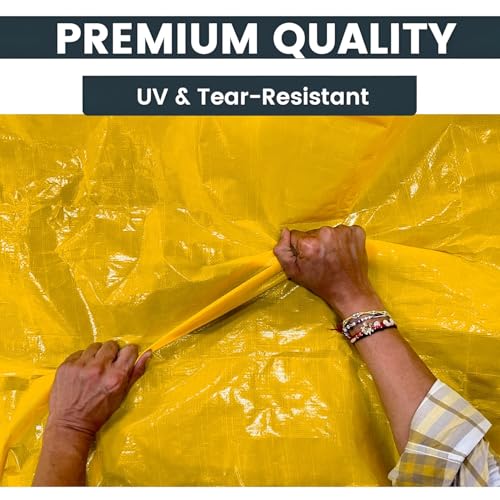 Image of FORTUNE Tarpaulin Sheet Waterproof (12Ft x 9Ft) with 170 GSM, Virgin Material, UV Resistant,Aluminum Eyelets - Laminated, Heavy Duty Tadpatri, Tarpaulin Plastic Sheet for Covering (Yellow)