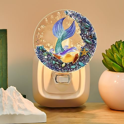 Image of Hortsun Plug in Seashell Night Light Ocean Sea Animal Decorative Night Light Plug in Beach Lamps Vintage Ocean Lamps for Adult for Home Bedroom Living Room Bathroom Wall(Mermaid)