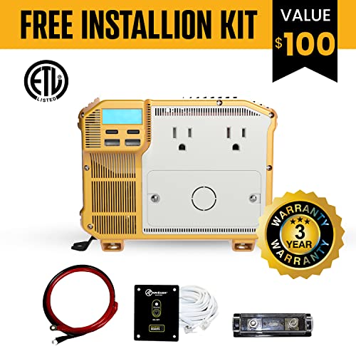 Krieger 4000W Modified Wave Inverter 12V Dc To 120V Ac Converter For Rv, Truck, Off-Grid Solar Power Inverter 12V To 110V W/Built-In 5V/2.1A Usb Port, Ac Hardwire Port, Remote Cables Fuse Included #TOP1