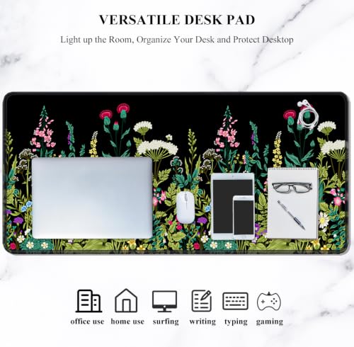 Image of Auhoahsil Desk Pad, XL Extended Large Gaming Mouse Pad 31.5 x 11.8 Inch, Waterproof Mousepad with Stitched Edges, Non-Slip Computer Keyboard Laptop Mat for Women Men Office Work, Silent Night Flowers