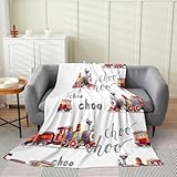 Train Throw Blanket Throw Size, Equipment Trucks Fleece Blanket Construction Vehicle Tractor Fuzzy Blanket for Kids Boys Bed Sofa, Cartoon Watercolor Flannel Blanket, Cute Red Car Plush Bed Blanket