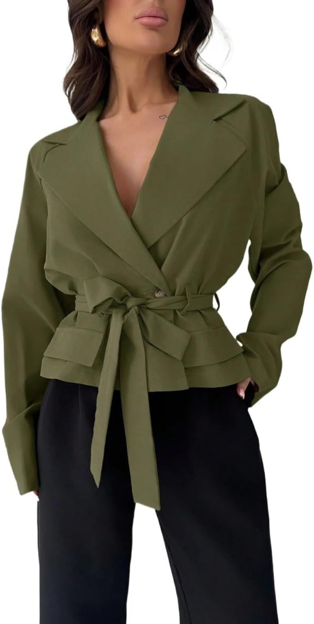 Pocket Belt Trench Coat In Fall Winter Women's Classic Lapel Slim Trench Coat