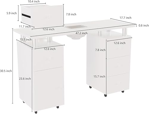 Miniatura 3 de Escritorio de manicura para Nail Tech mesa de uñas de 47 pulgadas con ventilación eléctrica de corriente descendente, cajones, almohadilla de