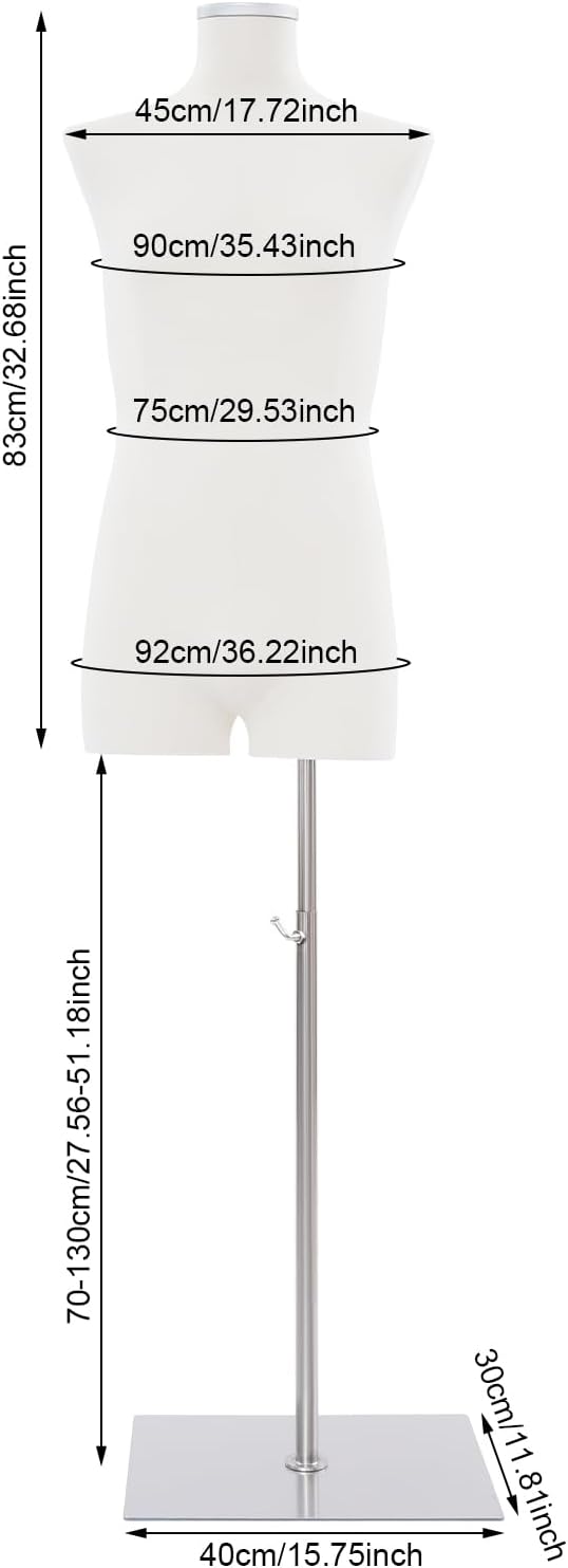 Male Mannequin Torso with Stand 27.56-51.18 in Height Adjustable Male Dress Form Display with Rectangle Metal Base (Silver, 27.56-51.18 in)