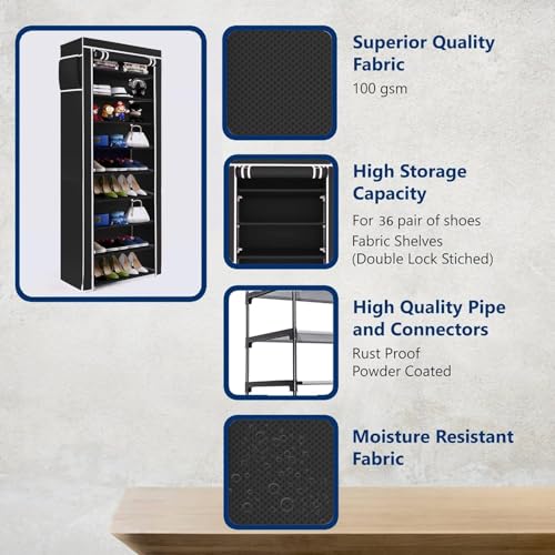 Image of Collapsible Wardrobe 6 Shelves Storage Clothes Storage Rack Quick Wardrobe /Cabinet /Multipurpose Storage Rack, Foldable, Collapsible Fabric Organizer for Home Office (Grey, 9 Layer)