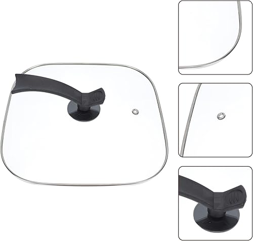 Miniatura 5 de Tapa de sartén eléctrica de hierro con tapa de vidrio templado, tapa cuadrada para sartenes, ollas, sartenes, sartenes, ollas, soporte de tapa de