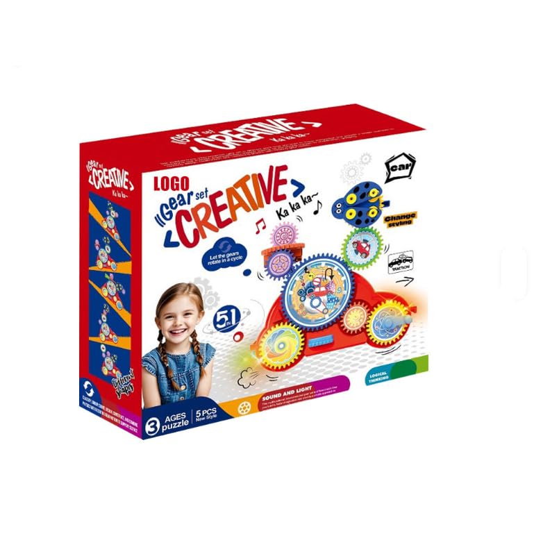 Toyrama Creative Gear Set Toy with Lights & Music – 5-in-1 STEM Educational Puzzle for Kids | Colorful Rotating Gears Construction Playset | Logical Thinking, Motor Skills & Imaginative Learning Toy