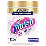 Vanish Oxi Action Powerweiss Fleckenentferner Pulver – 1 x 1,125 kg – entfernt Flecken auch ohne Vorbehandlung, sogar im Kurzprogramm