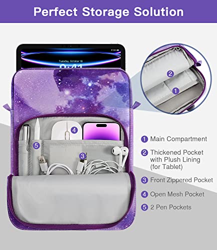 Image of MoKo 13 Inch Tablet Sleeve Bag Carrying Case with Shoulder Strap Handle | Fits iPad Pro 13-inch M5, iPad Air 13-inch M4 /M3, iPad Pro 12.9 M2 /M1 and Tab S8+ /S9+ 12.4, Purple Starry Sky
