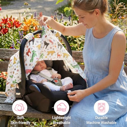 Image of Metplus Car Seat Cover Baby, 100% Muslin Cotton Infant Carseat Covers for Boys and Girls, Lightweight Breathable Canopy, Summer Stroller Sun Shade, Newborn Travel Essentials(Dog)
