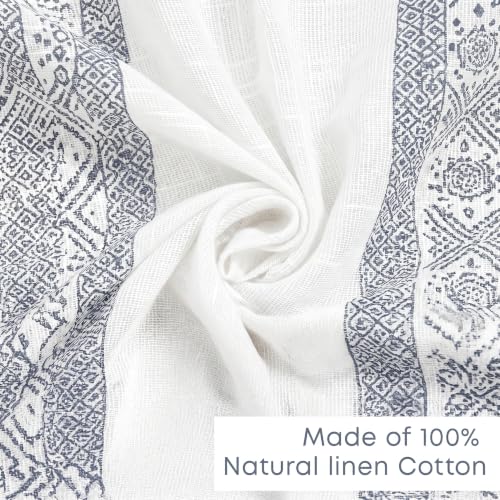 Image of LINENWALAS Decorative Cotton Linen Sheer Curtains 6 Feet for Window -Block Printed Door Curtain | Grommet Hanging Style Pack of 2 Panels |Light Filtering Sheer Drapes (Navy Bandhani)