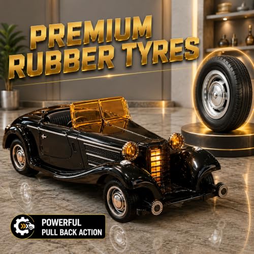 Image of GRAPHENE 1:32 Metal Diecast Vintage Toy Car Pull Back Action Light Sound Openable Doors Decorative Item Antique Retro Classic Model Car for Kids Toddlers Car Collectors Birthday Gift(Black)