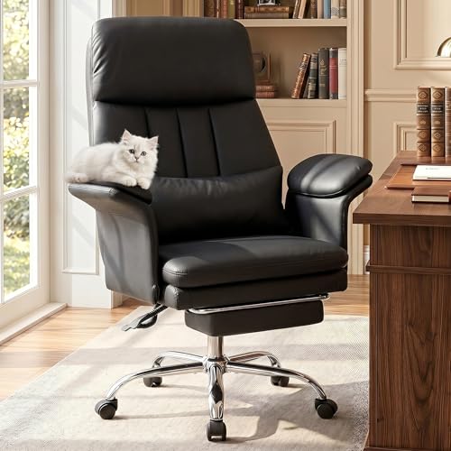 Hellove Fauteuil de Bureau avec Soutien Lombaire Précis, Chaise Ergonomique en Cuir PU avec Repose-Pieds (200kg), Dossier Haut Inclinaison 135°, Fauteuil...