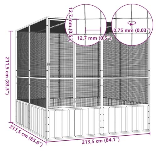 Emmtore Vogelvoliere Innen Außen Aufzuchtkäfig,All-in-One-Vogelkäfig Außenvoliere Käfig Vogelhaus Voliere,Verzinkter Stahl Vogelkäfig,Anthrazit,213.5 x 217.5 x 211.5 cm