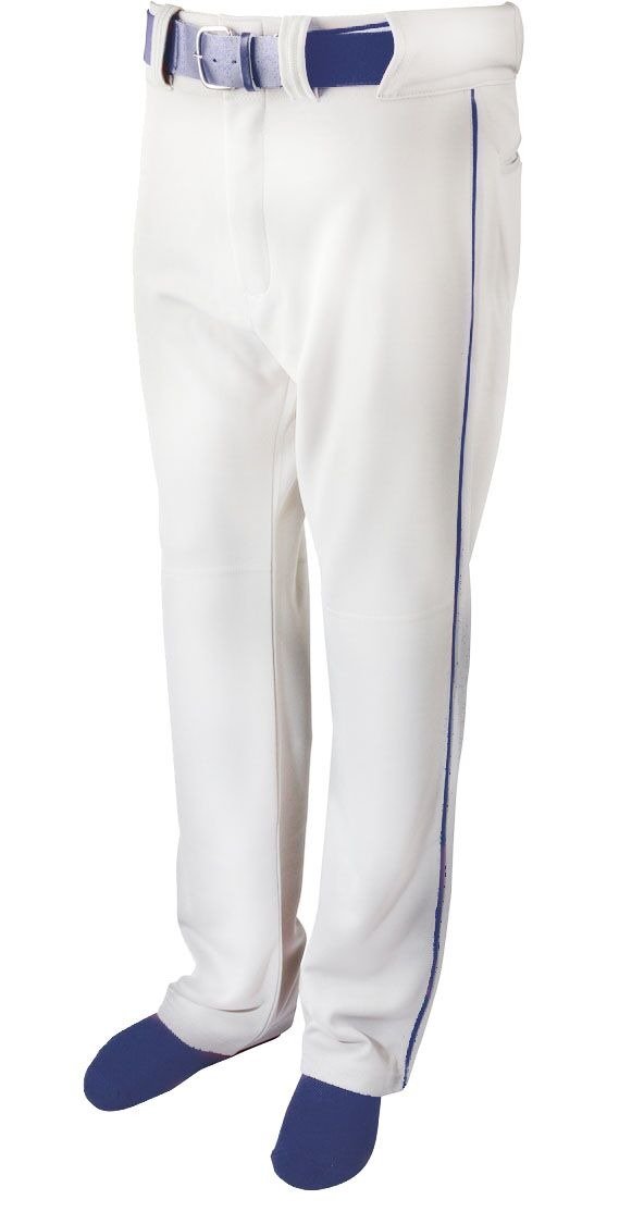 Martin Sports Youth Baseball/Softball Belt Loop Pants, White with Navy Piping (White with Navy Piping, YXS)