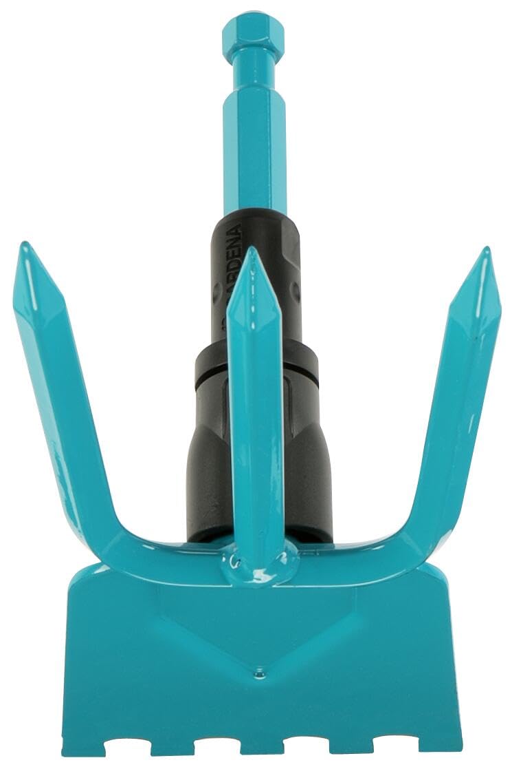 Gardena Hoe de jardin Comgrisystem: houe avec feuille droite, 3 dents, largeur de travail de 9 cm, en acier de haute qualité de haute qualité, revêtement thermodurcissable (3219-20)