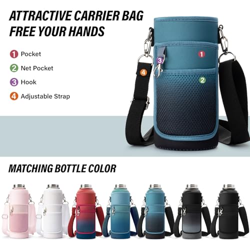 32 oz Insulated Water Bottle | Thickened Stainless Steel Vacuum Metal | Portable Sports Water Jug for Gym and Hiking with Straw, Carrier Bag, Handle Strap | BPA-Free 32 oz