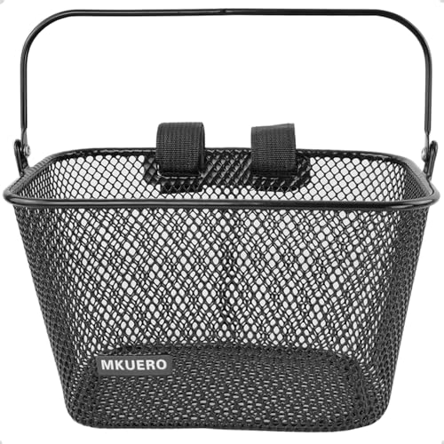 Mkuero Kids Bike Basket, Front Bicycle Basket for Boy and Girl, Metal Children's Bicycle Basket, Cute Kid's Bike Decorative Accessories for Kids Bikes, Balance Bikes, Scooters and Tricycles(Black)