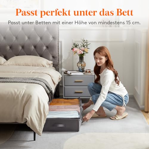 Lifewit 3 Stückfaltbare Unterbett Aufbewahrungsbox mit Deckel, 75 L Kleideraufbewahrungstasche für Uvets, Kleidung, Unterbett Kleiderschrank, Grau