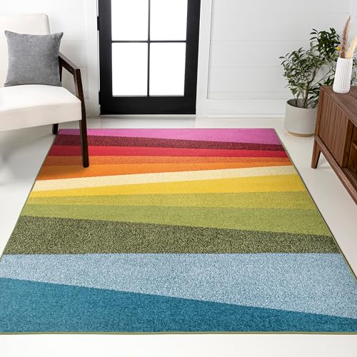 JONATHAN Y Prism Geometric Striped Indoor Area Rug 4x6, Orange/Green/Blue,