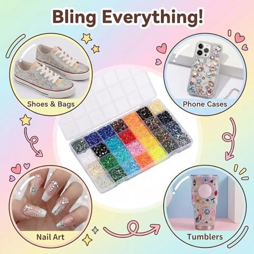28 Colors Resin Jelly Rhinestone Bedazzling Kit, 3mm 30,000 Decorative Rhinestones for Bedazzling with 3 B7000 Glue Adhesives for Decorating Clothing, Shoes, Nails, and Crafting Tools — view 5