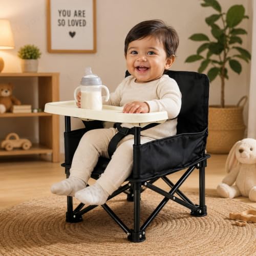 Image of Baby foldable chair | Space Saver Baby Seat Booster High Chair Camping Chair for Kids | Toddler Beach Chair for Travel, Outdoor | Folding Chair with Tray with Compact Design(multi color)(pack of 1)