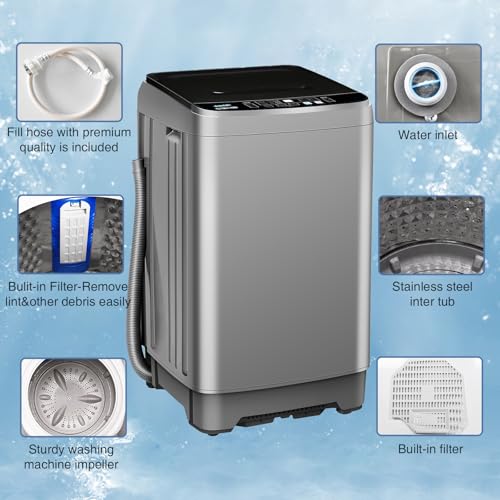 BINMIT 15.6lbs Full-Automatic Washing Machine, Portable Compact Laundry Washer with Drain Pump, 10 Programs 8 Water Levels with LED Display for RV, Camping, Apartment, Dorm, Dark-Grey by BINMIT - Image 5