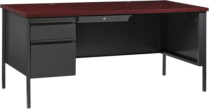 Lorell Single Left Pedestal Desk, 66 by 30 by 29-1/2-Inch, Mahogany