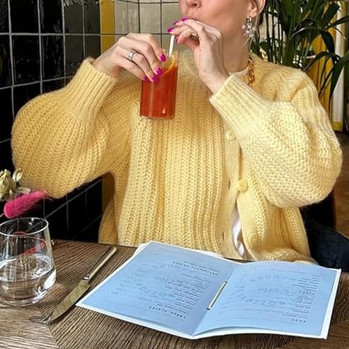 Image of Hixiaohe Cardigan Sweater for Women Long Sleeve Button Y2K Chunky Knit Sweater Fall Casual Open Front Outwear Knitwear Coat