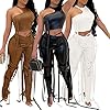MESLIMA Women Sexy Faux Leather Two Pieces Outfits... #3