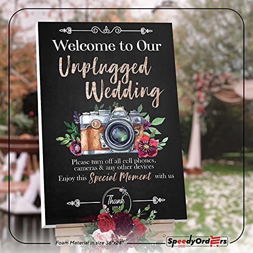 Unplugged Ceremony Sign For Wedding - Chalkboard Custom Unplugged Wedding Sign - Personalized Welcome To Our Unplugged Wedding Ceremony Sign Size 36"X24" #TOP4