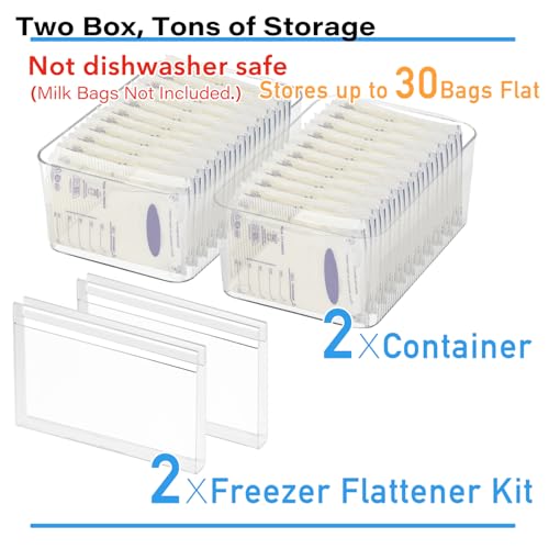 Ugotfeels Breastmilk Storage Container with Freezer Flattener Kit, Large Capacity Organizer Bins for Flattening Milk Bags, Save Refrigerator Space (2 Pack)