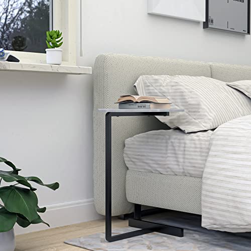 Anyhi Oval C Shaped Side Table For Small Space, Modern Couch End Table With Metal Frame,Coffee Table For Living Room Sofa Beside,Grey Walnut Top #TOP3