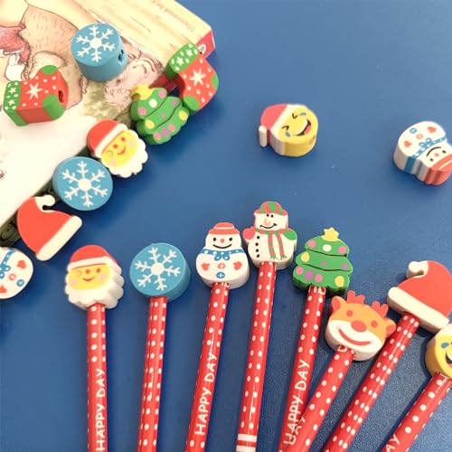 QDXATIVP Set de 28 lápices con borrador navideño miniatura 7